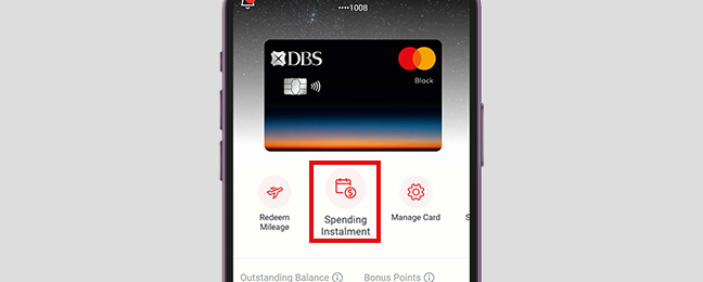 On “Cards” page, tap “Spending Instalment“