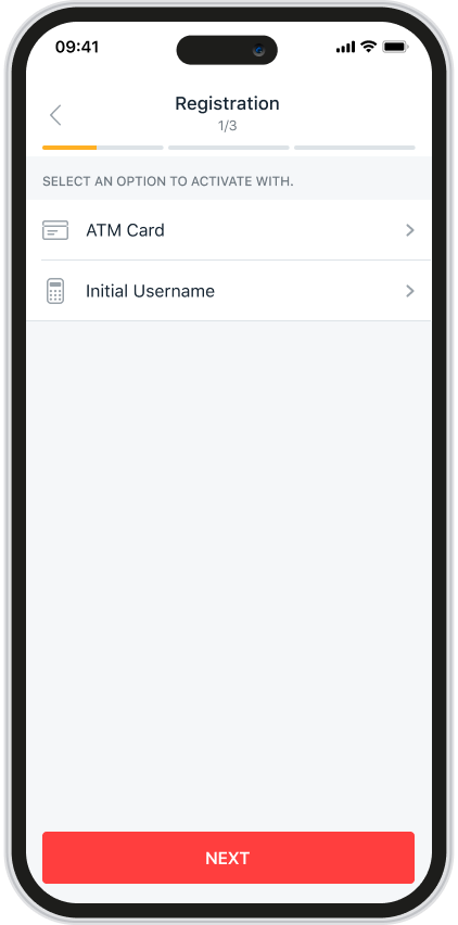 Select ATM Card or Initial Username.