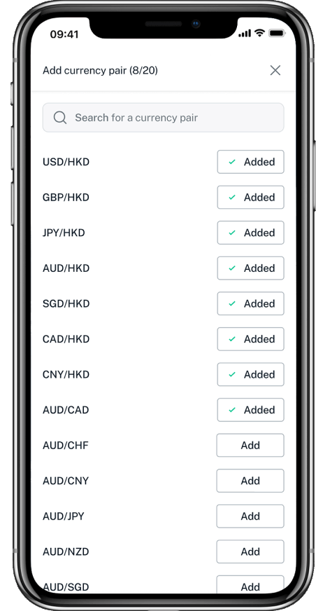 FX Watchlist interface screenshot