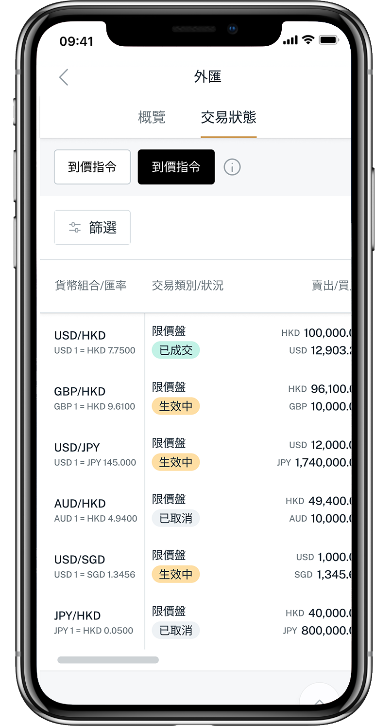 外匯交易狀態 interface screenshot